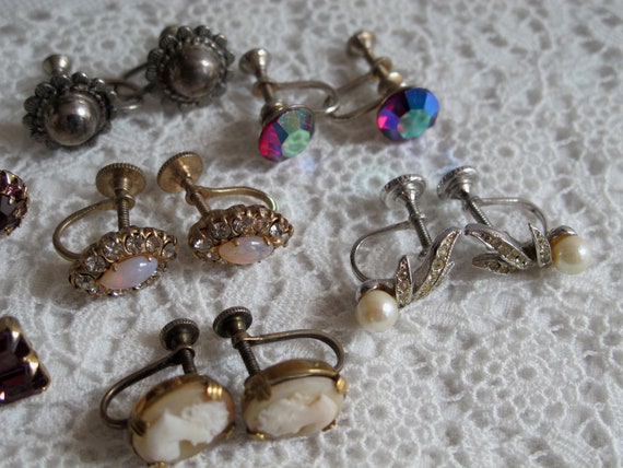 7 Pc Destash Lot  Earrings Tiny Styles Rhinestone… - image 5
