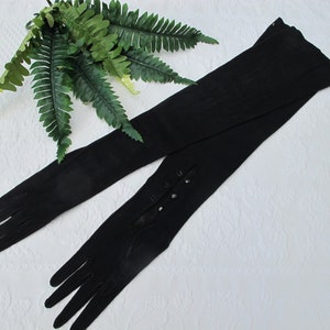 Gloves Extra Long 22" Black Kid Suede Leather 3 Buttons at Wrists 1940's Vintage Evening Cocktail Formal Wear