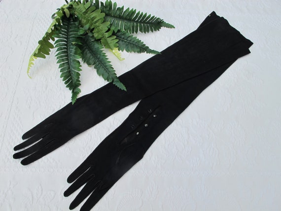 Gloves Extra Long 22" Black Kid Suede Leather 3 B… - image 1