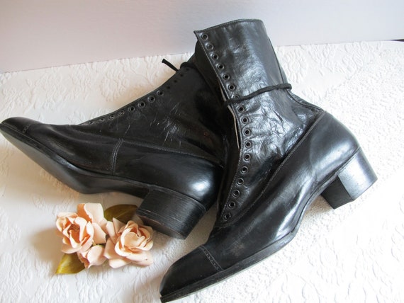Boots Women's High Top Lace-Up Shoes Black Leathe… - image 3