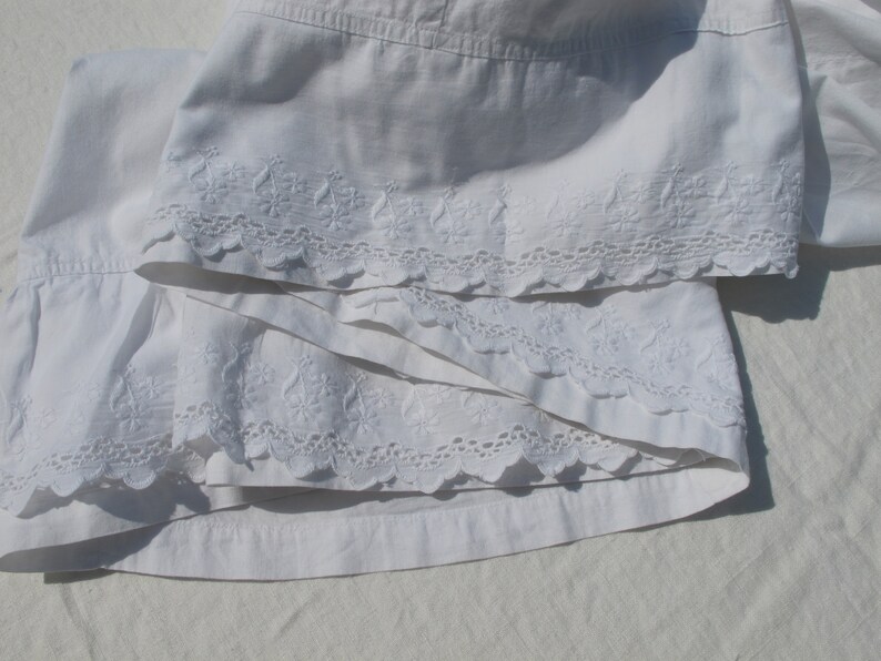 Petticoat Slip White Cotton Antique Victorian c.1900 Full Length Eyelet Embroidered Hem Waist Up To 32 Waist Prairie Girl Cottage Core image 7