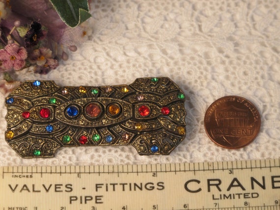 Pin Brooch Art Deco Colourful Rhinestones Vintage… - image 7