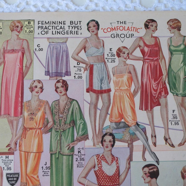 Catalog Page AUTHENTIC Spring & Summer 1931 Eatons Canada Ladies Lovely Lingerie Underwear Color Print Vintage Clothing Fashion History #11