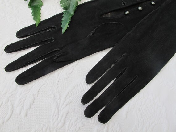 Gloves Extra Long 22" Black Kid Suede Leather 3 B… - image 4