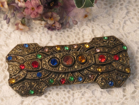 Pin Brooch Art Deco Colourful Rhinestones Vintage… - image 3