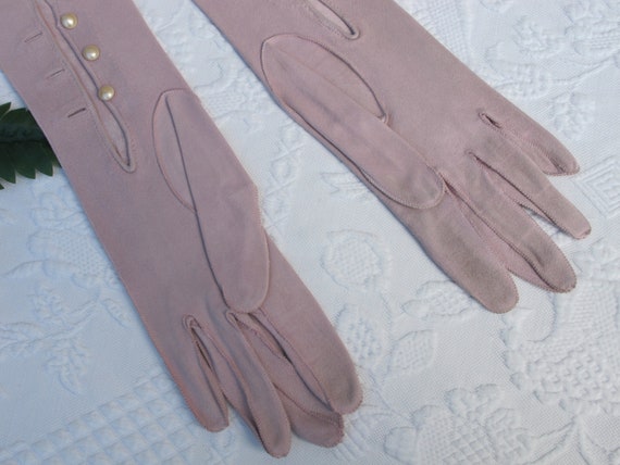 Gloves Extra Long 21 1/2"Pale Pink Kid Suede Leat… - image 7