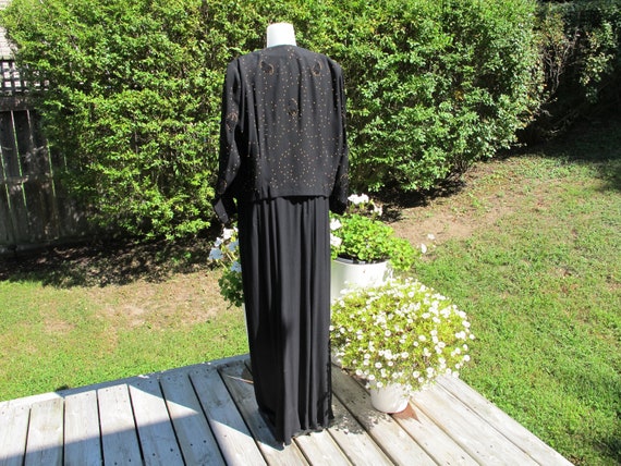 Evening Gown Dress & Jacket Black Crepe Gold Meta… - image 3