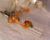 Perfume Bottle Tiny Miniature Clear Glass Floral Die Cut Metal Top Antique Victorian c.1900