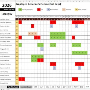 Employees Annual Leave / Absence Tracker Staff Planner APRIL 2026 to ...
