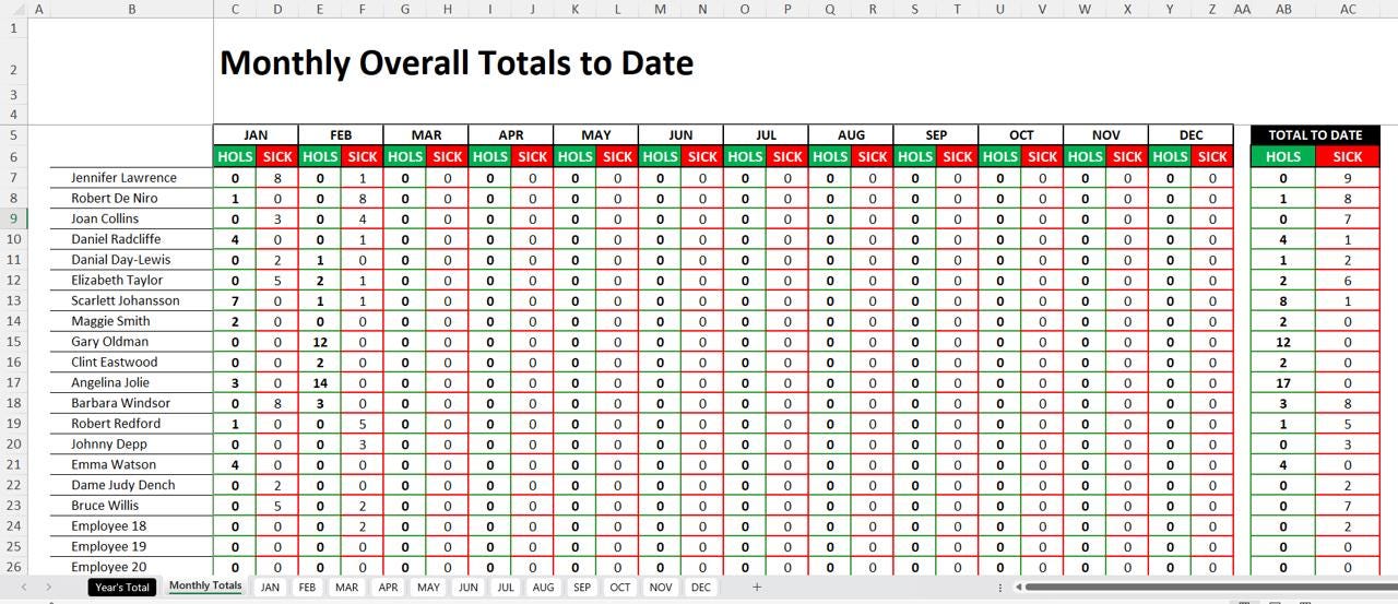 2026 Pro JAN-DEC Employees Annual Leave / Absence Tracker Staff Planner ...