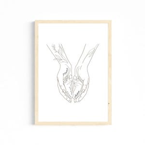 Mamá de una línea con sus pies, nombre personalizado, fecha de nacimiento, flor, póster A4, descarga, Día de la Madre, cumpleaños, regalo para bebé