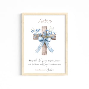 Personalisiertes Taufgeschenk Mädchen Junge Kreuz Bild mit Namen & Spruch Geschenk Patenkind Taufe Kinderzimmer Wandbild Patenbrief Poster