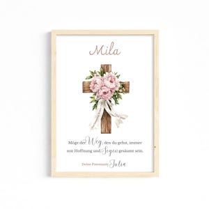 Personalisiertes Taufgeschenk Mädchen Junge Kreuz Bild mit Namen & Spruch Geschenk Patenkind Taufe Kinderzimmer Wandbild Patenbrief Poster