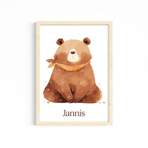 Personalisiertes Bären Poster Kinderzimmer Deko Junge Waldtiere Bild Baby Namensschild Bär Geburtsgeschenk Geschenkidee Kinder Kinderposter