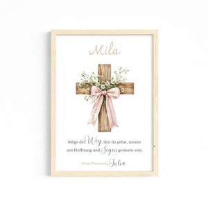 Personalisiertes Taufgeschenk Mädchen Junge Kreuz Bild mit Namen & Spruch Geschenk Patenkind Taufe Kinderzimmer Wandbild Patenbrief Poster