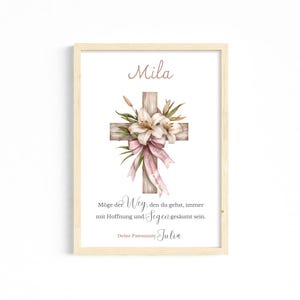 Personalisiertes Taufgeschenk Mädchen Junge Kreuz Bild mit Namen & Spruch Geschenk Patenkind Taufe Kinderzimmer Wandbild Patenbrief Poster