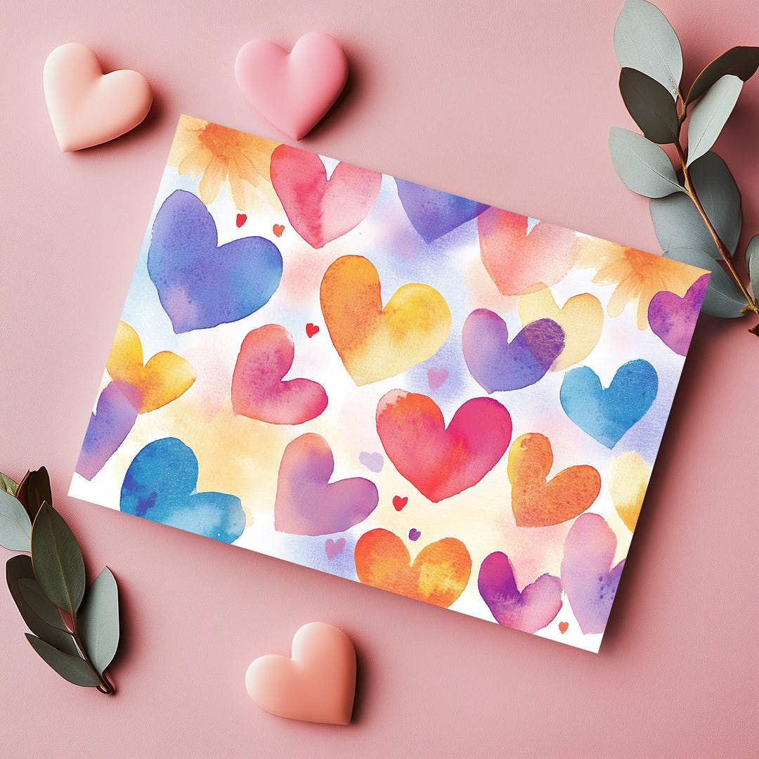 Printable Valentine's Day Card, Watercolor Hearts - Etsy