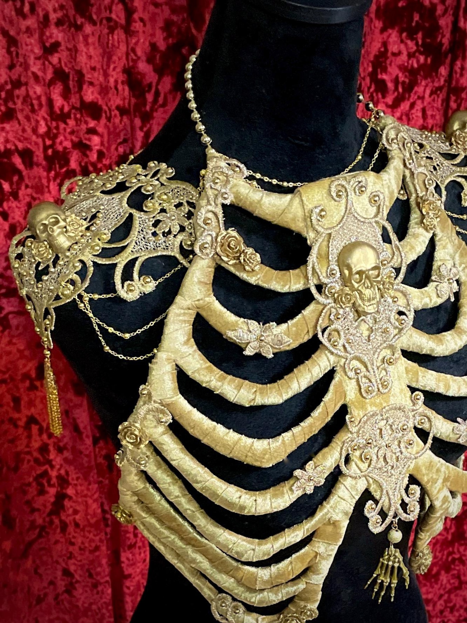 Gold Velvet Ribcage Corset Armor Skeleton Ribs Bones Chest Piece Bodice ...