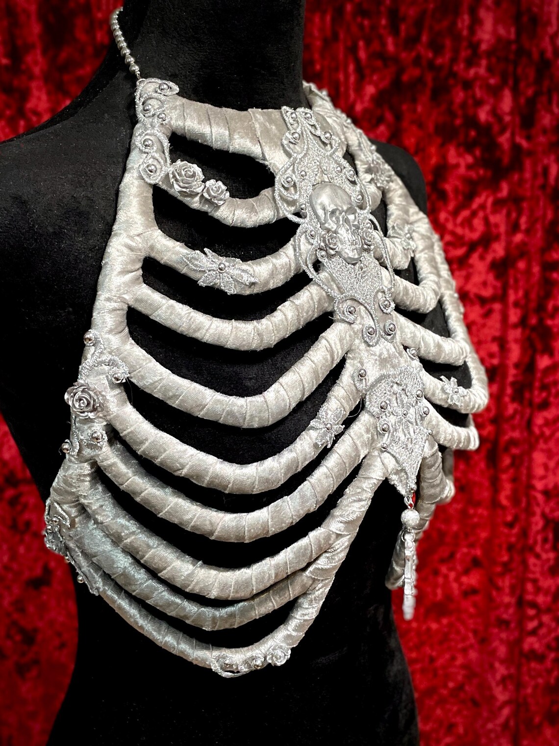 Silver Velvet Ribcage Corset Armor Handmade Skeleton Ribs Bones Costume ...