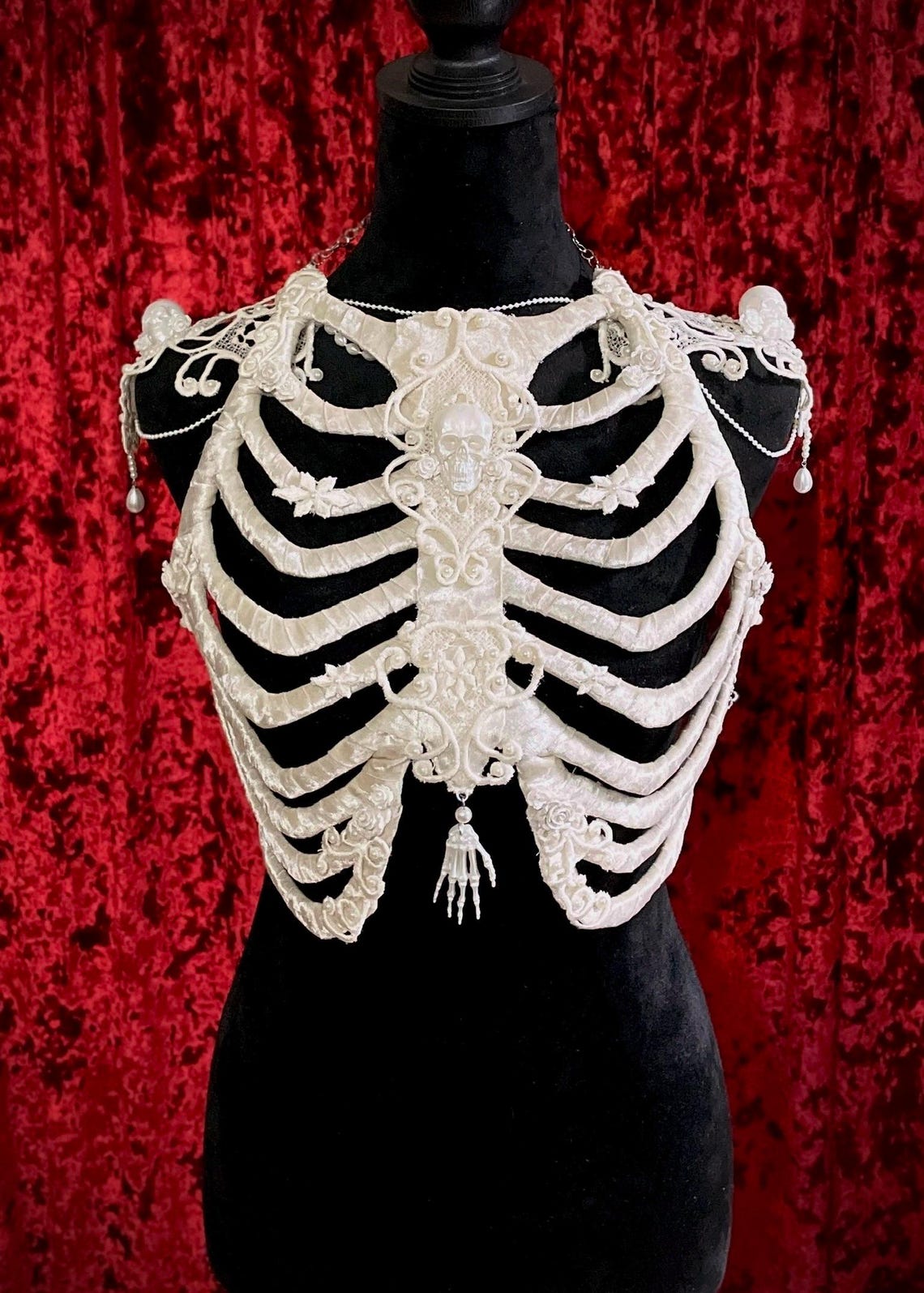 Ivory White Velvet Ribcage Handmade Skeleton Ribs Costume Piece Corset ...