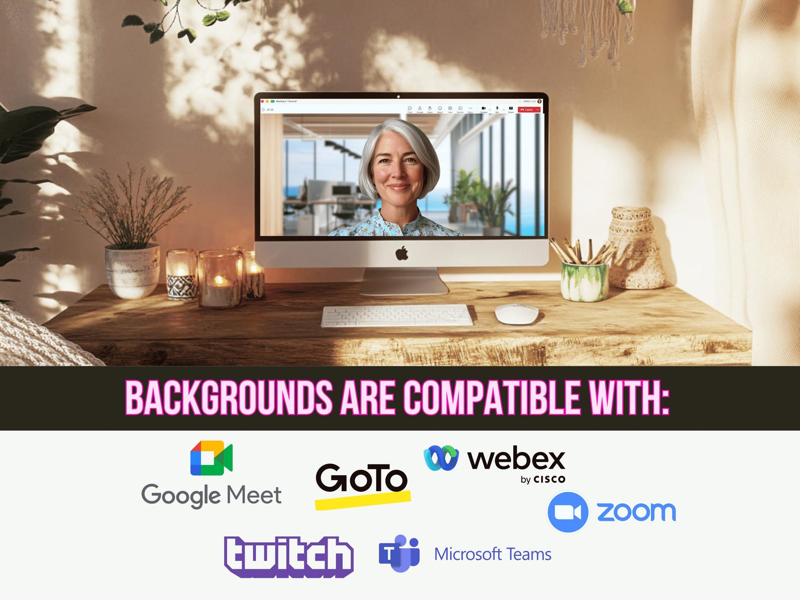 Modern Office Microsoft Teams Background | Ocean View Home Office ...