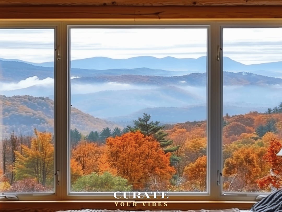 Rustic Cabin Window Zoom Background: Cozy Fall Mountain View (digital ...