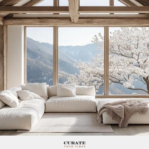 Spring Cabin Zoom Background: Cherry Blossom Mountain View (Digital Download)