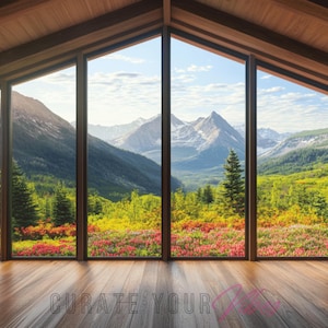 Summer Mountain View Office Virtual Background | A-Frame Cabin Zoom Backdrop | Instant Download
