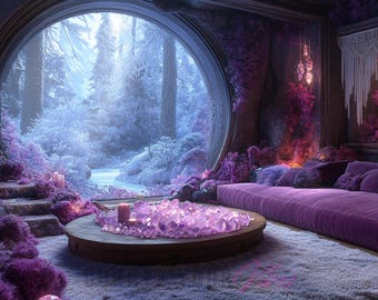 Lavender Haze Winter Zoom Background: Cozy Forest Scene (Digital Download)