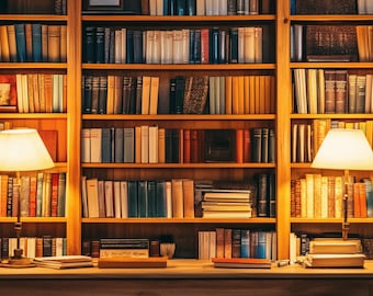 Cozy Library Bookshelf Zoom Background: Grand Millennial Home Office (Digital Download)