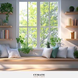Cozy Minimalist Home Office Zoom Background, Spring Bookcase Backdrop