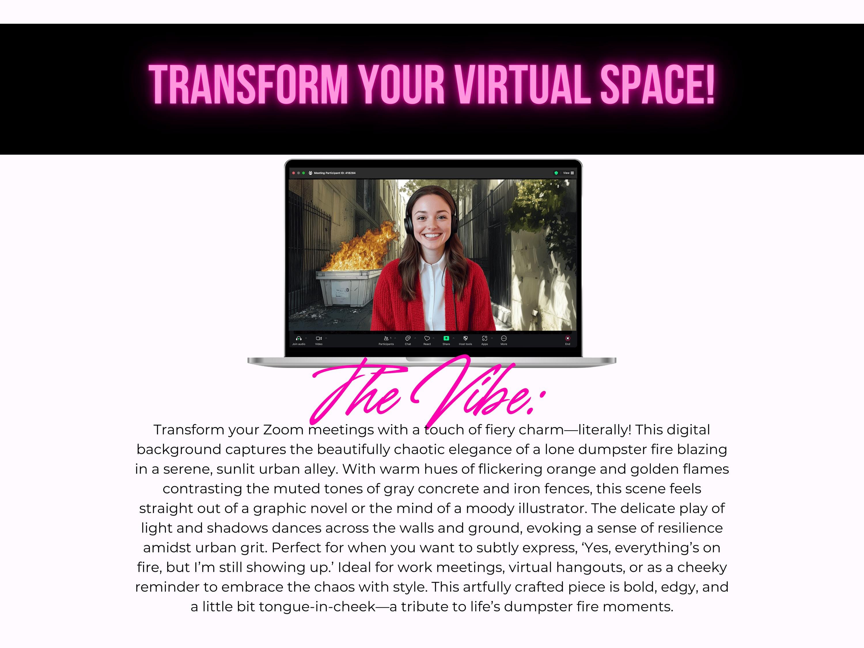 Dumpster Fire Zoom Background Funny Virtual Office Backdrop Digital