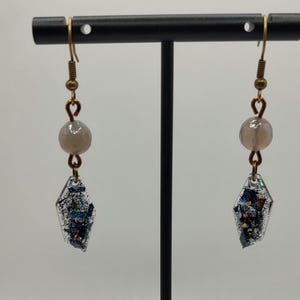 Geometric black smokey gray bead resin earrings Glittery whimsigoth jewelry witchy glittery drop dangle earrings