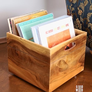 Solid Walnut Vinyl Record Storage Box, Handmade LP Crate