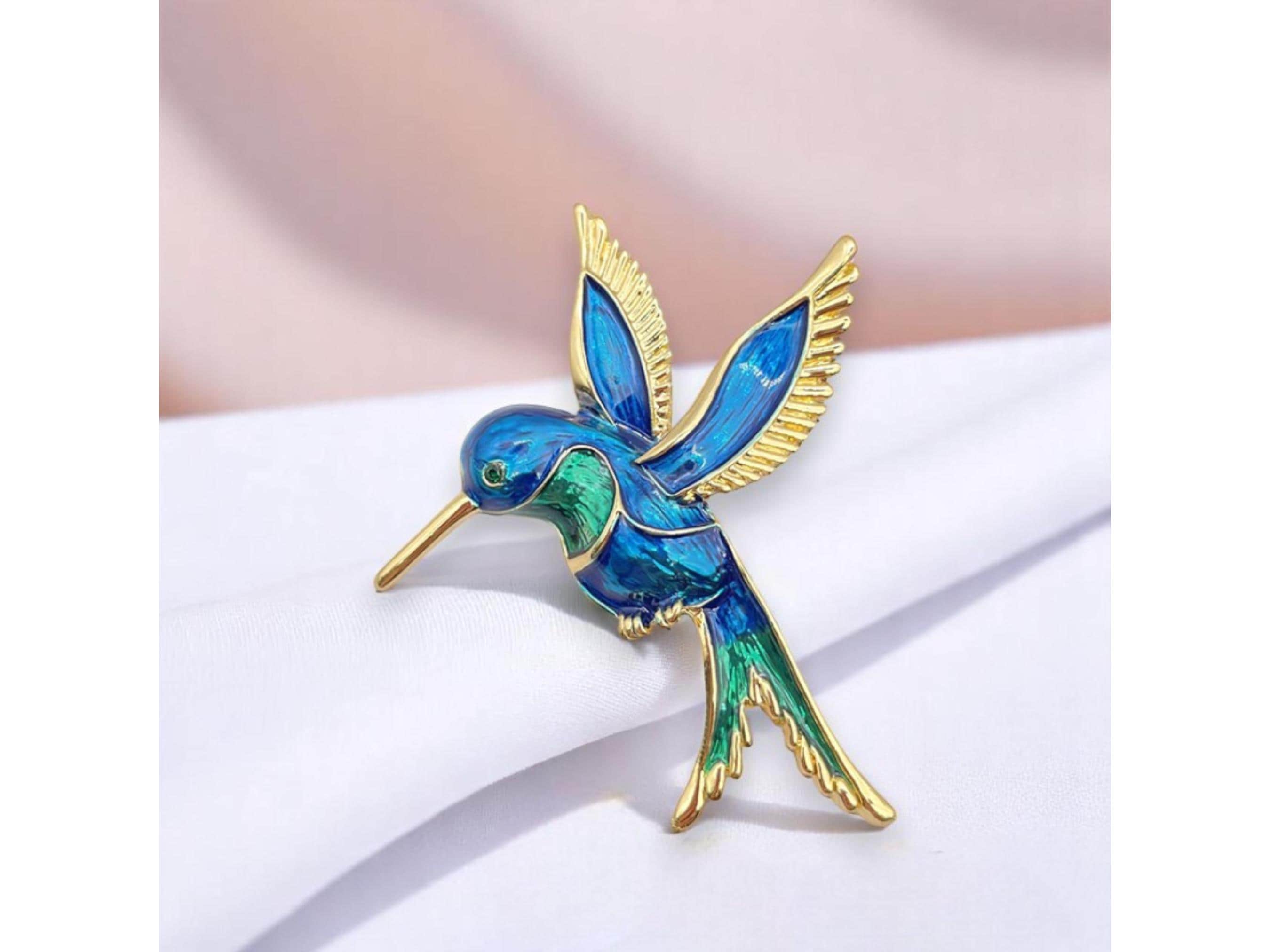 Blue Enamel Hummingbird Brooch: Bird Lover Jewelry