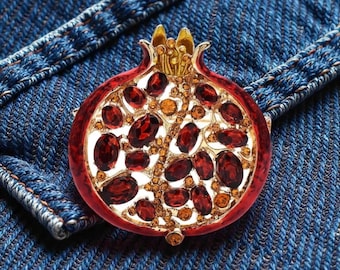 Pomegranate Fruit Brooch Pin, Women Crystal Accessory Pin, Jewelry Gift for Her