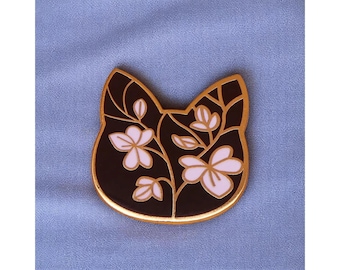 Floral Cat Enamel Pin, Cat Lover Brooch