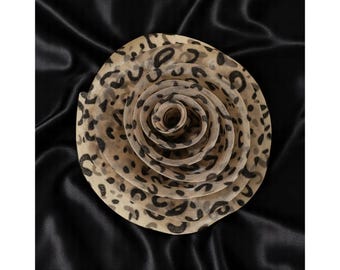Leopard Print Big Flower Brooch, Fabric Pin for Wedding, Floral Fashion Accessory