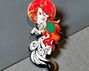 Okami Fox Enamel Pin, Amaterasu Backpack Badge, Gaming Lovers Gift