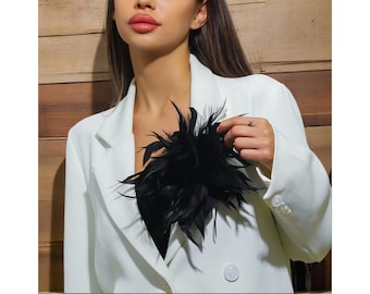 Feather Flower Brooch Pin: Handmade Fabric Bridal Accessory (20 cm)