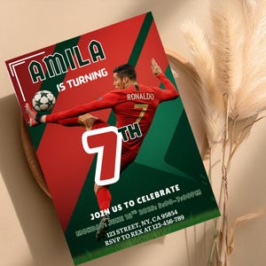 Invitation d'anniversaire Ronaldo modifiable, modèle de toile, invitation d'anniversaire de football, Invitation d'anniversaire de football