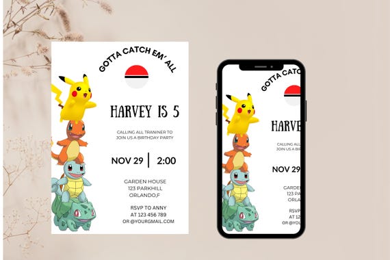Digital Birthday Invitation, Poke Birthday Invitation, First Birthday Party, Printable Invitation, Birthday Boy Girl Invite, Evite Template