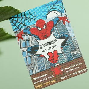 Invito Spider Man, invito digitale per la festa di compleanno di Spider Man per ragazzi, biglietto di auguri per il compleanno dei bambini, download digitale, modello modificabile