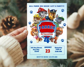 Paw-ty Geburtstagseinladung Vorlage Puppy Patrol Pup Crew einladen Layout Canva sofortiger Download, Kinder druckbare Partyeinladung