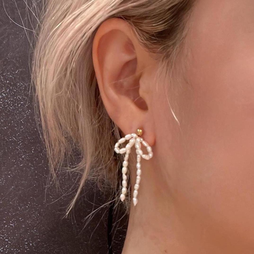 ピアス [SILVER925] Ballerina Ribbon Pearl EarJacket Earring Sterling Silver Ballerina Pearl Ear Jacket Earrings,silver