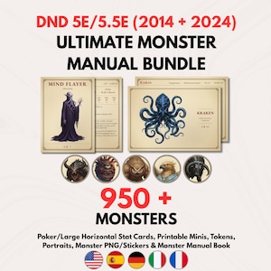 DnD Monster Cards Bundle 5e 5.5e 2014 2024 Printable Statblock Dungeons and Dragons Tokens
