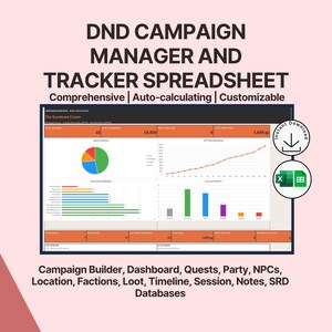 DnD Campaign Tracker Spreadsheet DM Dashboard Campaign Session Manager 2014 2024 D&D 5e Edition