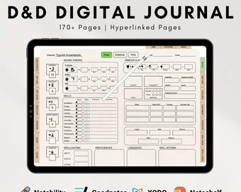 Dnd Journal, Dungeons and Dragons 5e Planner, Player Sheets  Digital Character D&D Notebook
