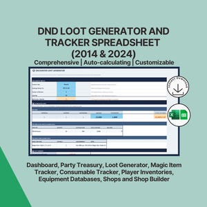 DnD Loot Tracker Spreadsheet D&D Loot Generator Magic Items Inventory DM Tool 2014 2024