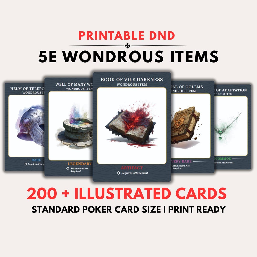 Dnd Item Cards Wondrous Items, D&D 5e Illustrated Magic Items Dungeons ...